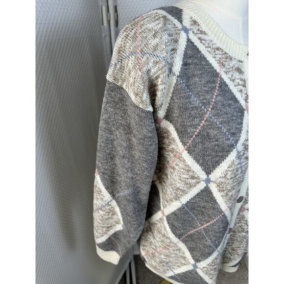 Dana Scott Vintage Argyle Geometric Knit Cardigan 1970s Dad Grandpa Sweater XL - Picture 3 of 8